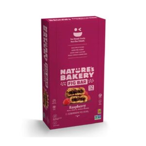 Nature’s Bakery Whole Wheat Fig Bars, Raspberry, Real Fruit, Vegan, Non-GMO, Snack bar, 1 box with 12 twin packs